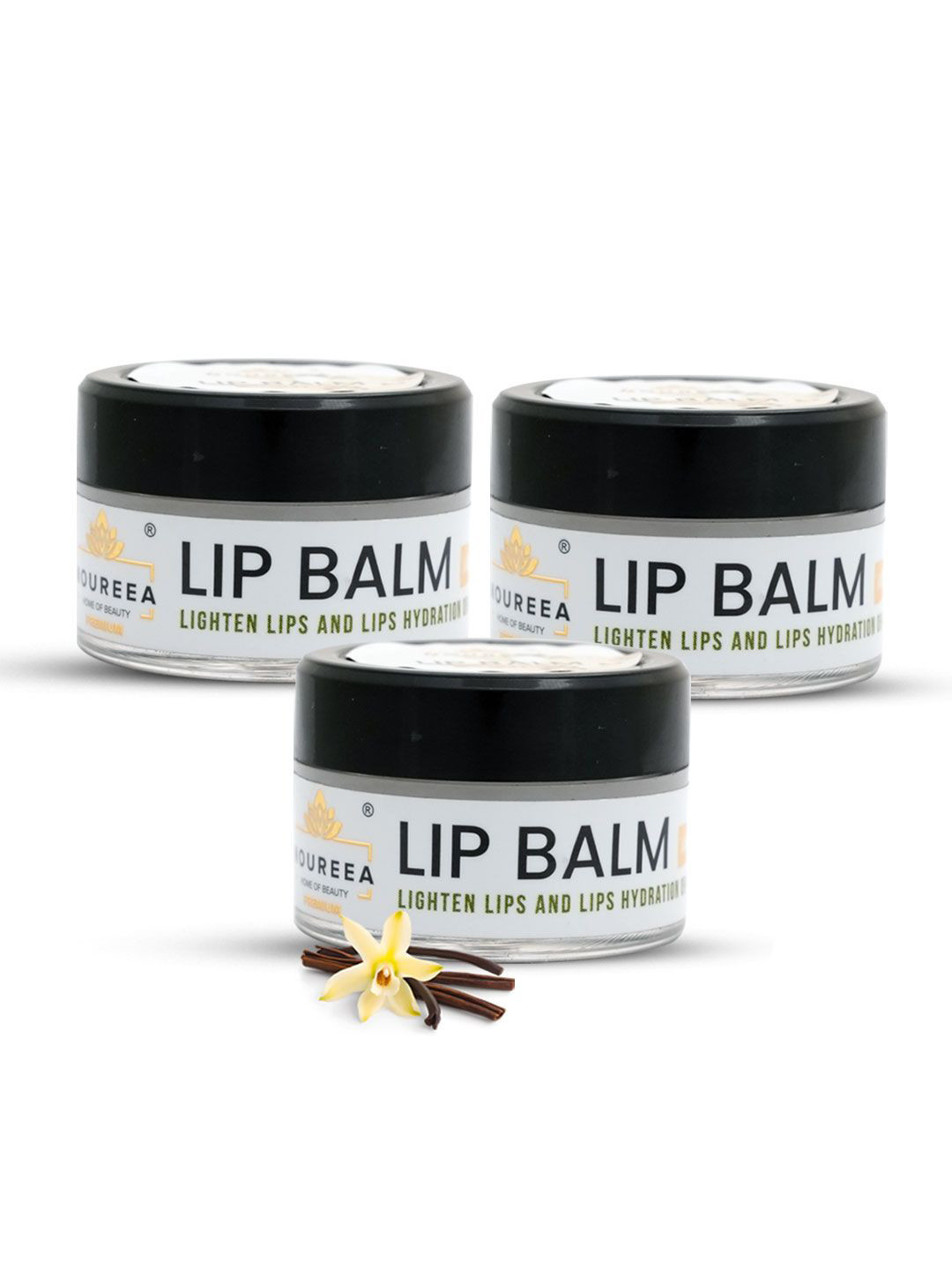 Noureea Set Of 3 Lip Balm With Vanilla & SPF For Lips Hydration - 10 g Each