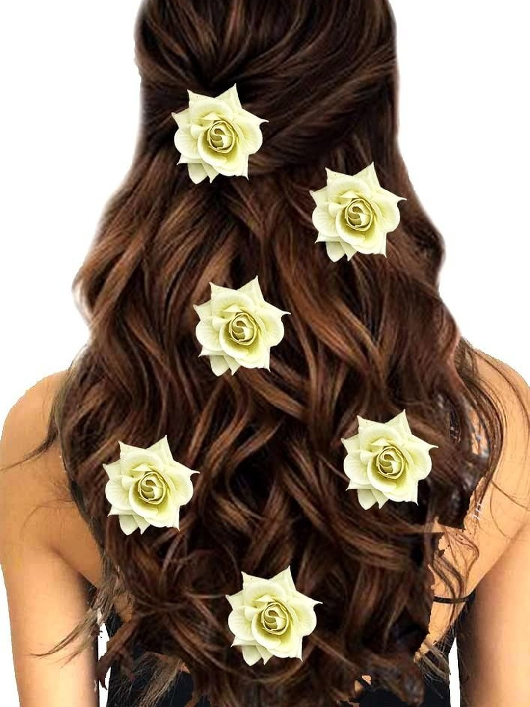 DIVASTRI Women Set of 6 White Rose Artificial Flower Hair Clip