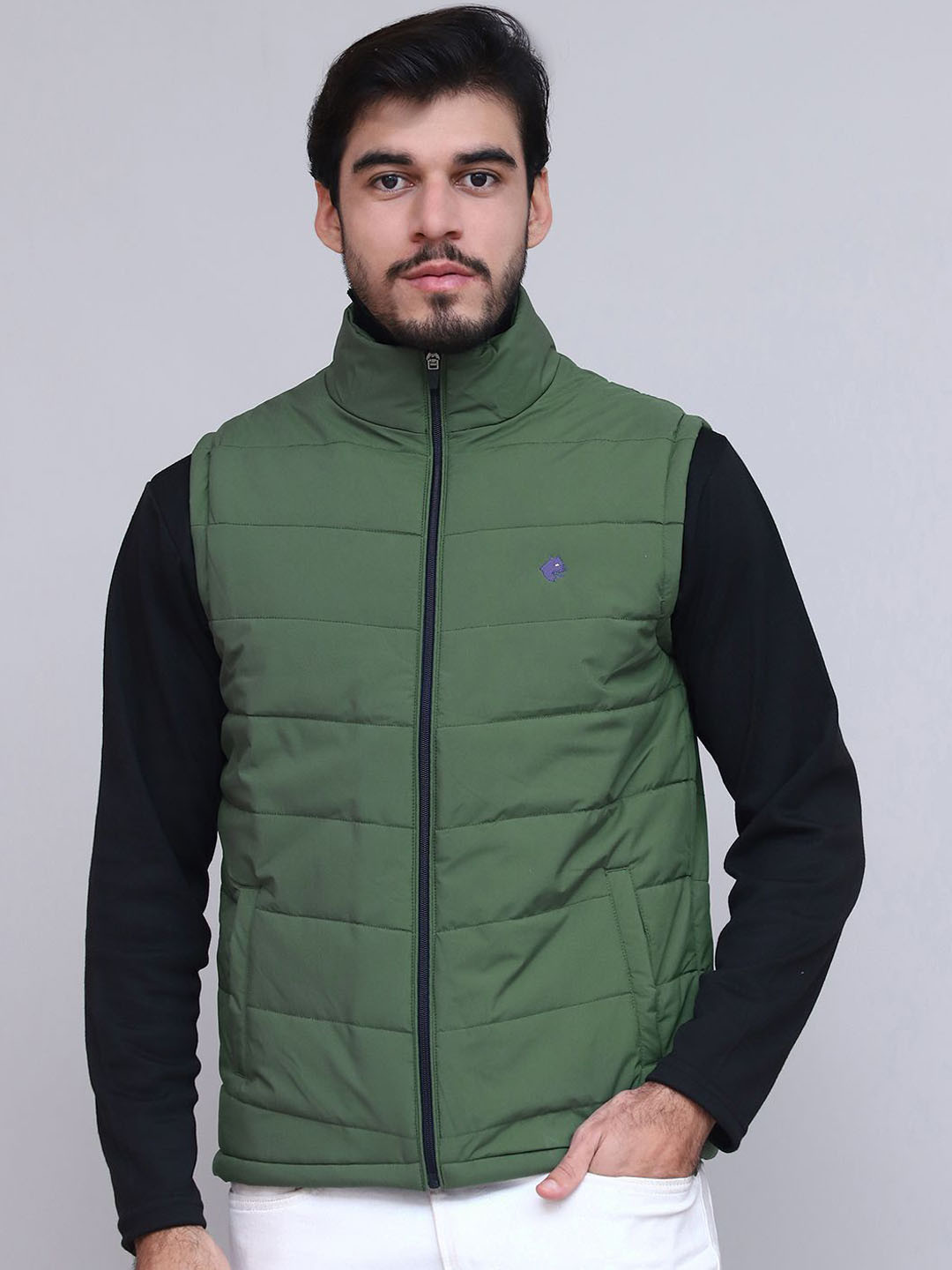 BUNCH OF BAD Men Stand Collar Solid Windcheater Puffer Jacket