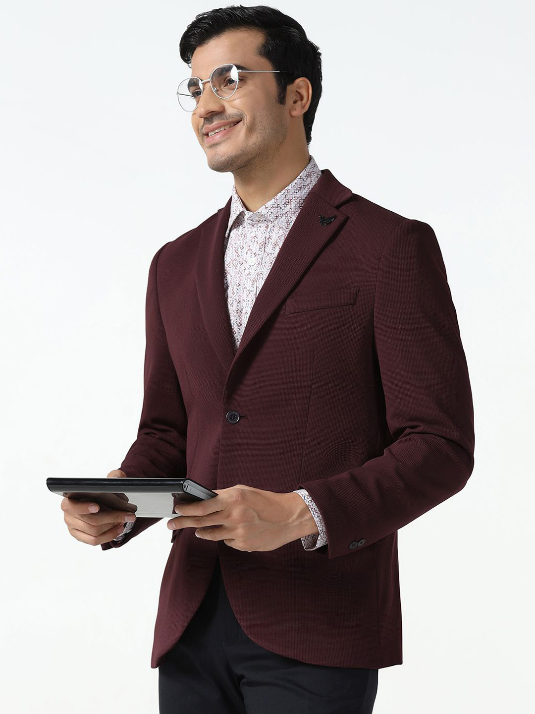 Rismo Men's Formal Maroon Textured Blazer