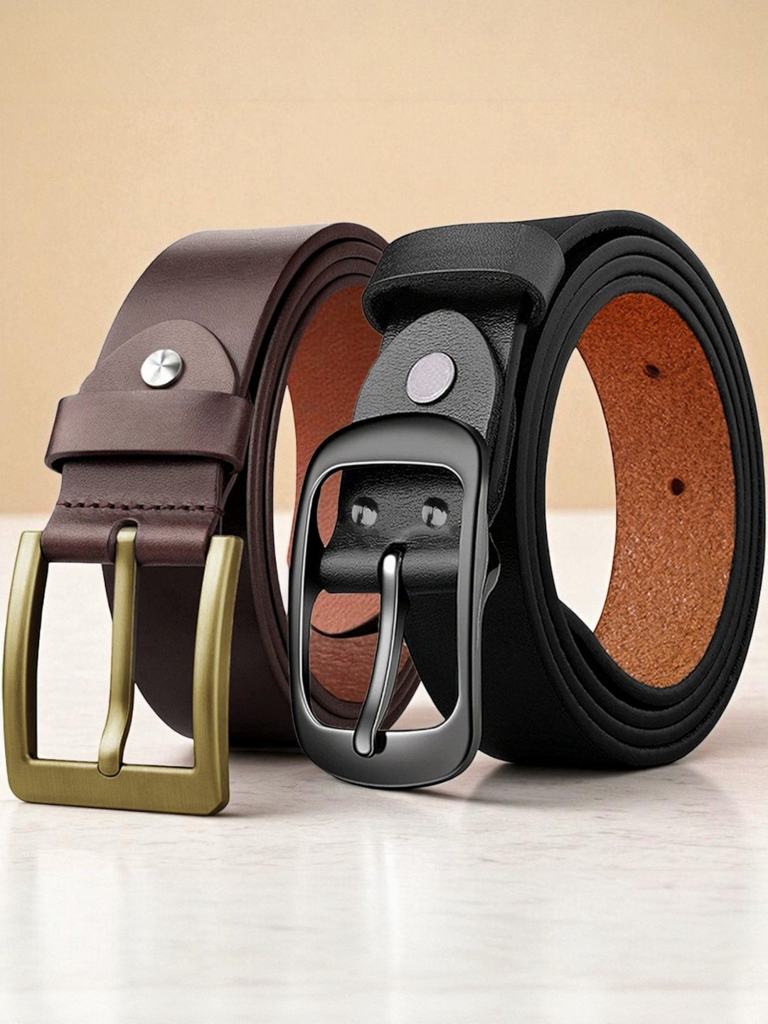 Roadster Men Brown & Black 2 Pcs Solid Leather Belt