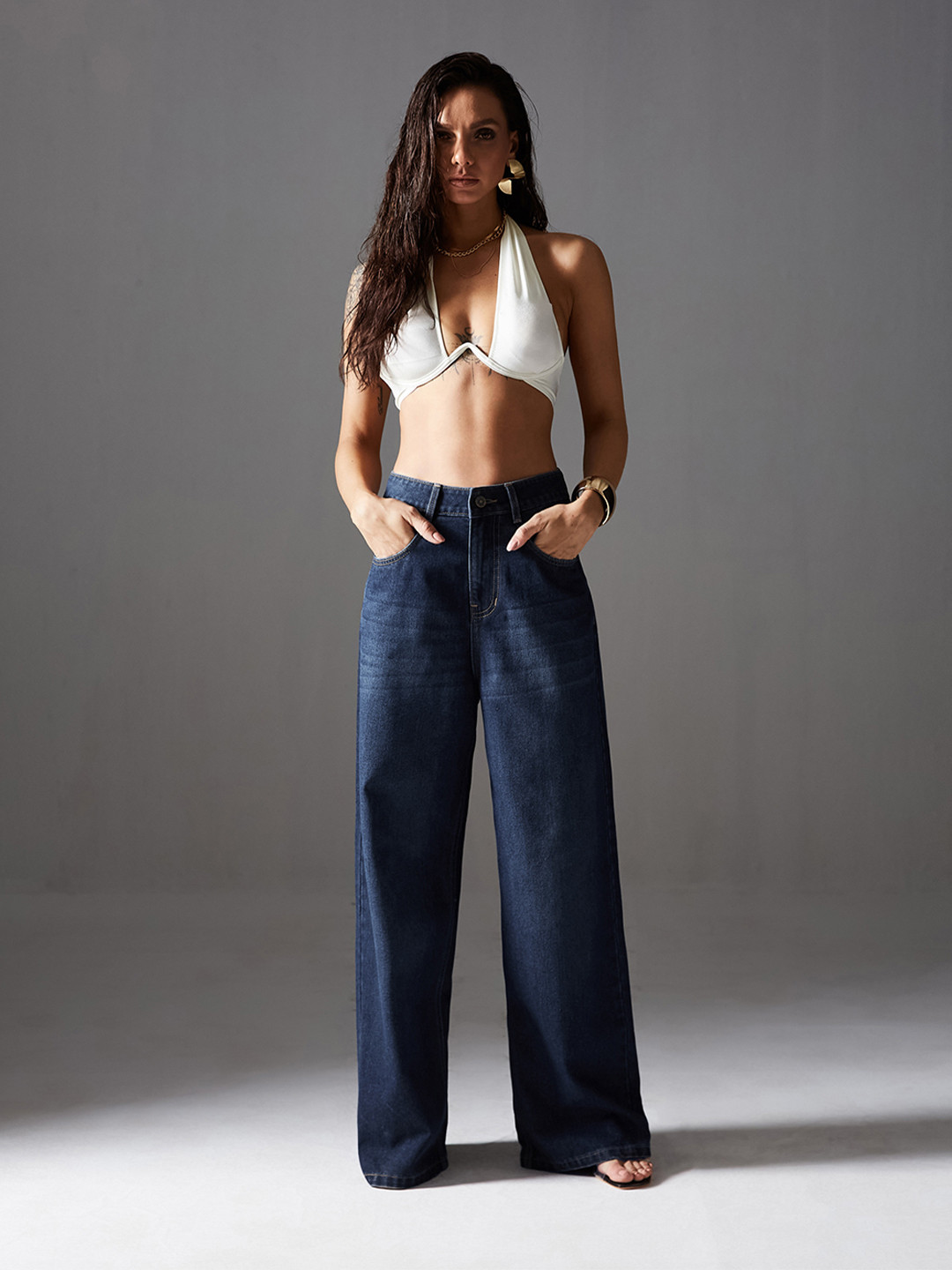Miss Chase Voices In Echoes Women Wide Leg High-Rise Light Fade Jeans
