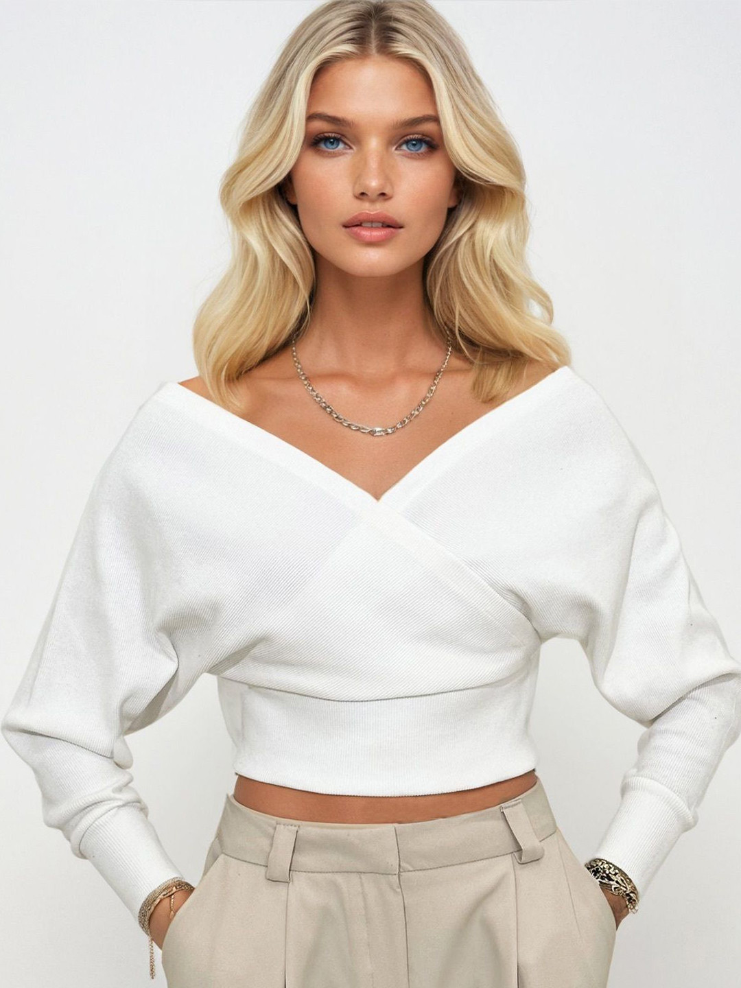Trend Alacati stili Women Cotton Wrap Crop Top