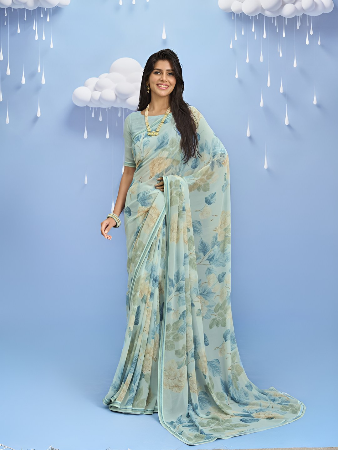 Laxmipati Floral Printed Saree With Unstitched Blouse Piece