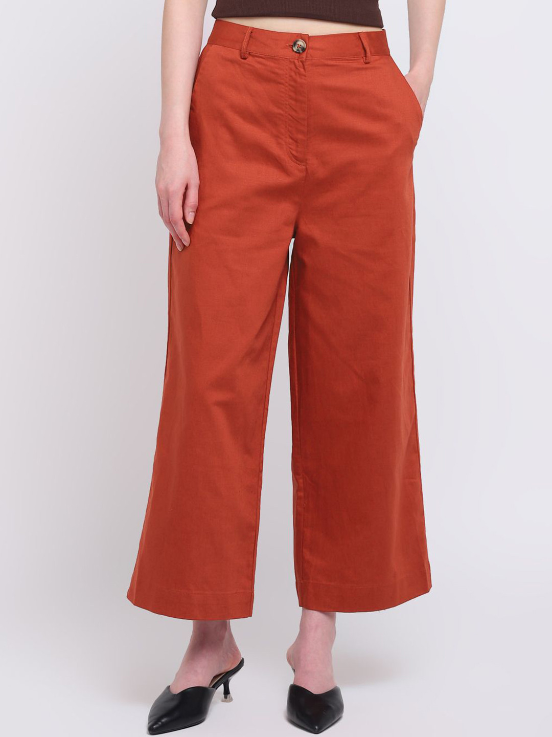 COVER STORY Women Wide Leg Mid-Rise Flat-Front Regular Trousers