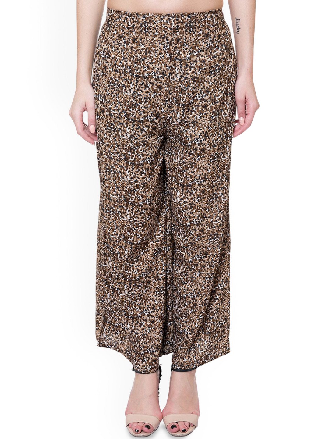 Deewa Women Wide Leg Animal Printed Relaxed Trousers