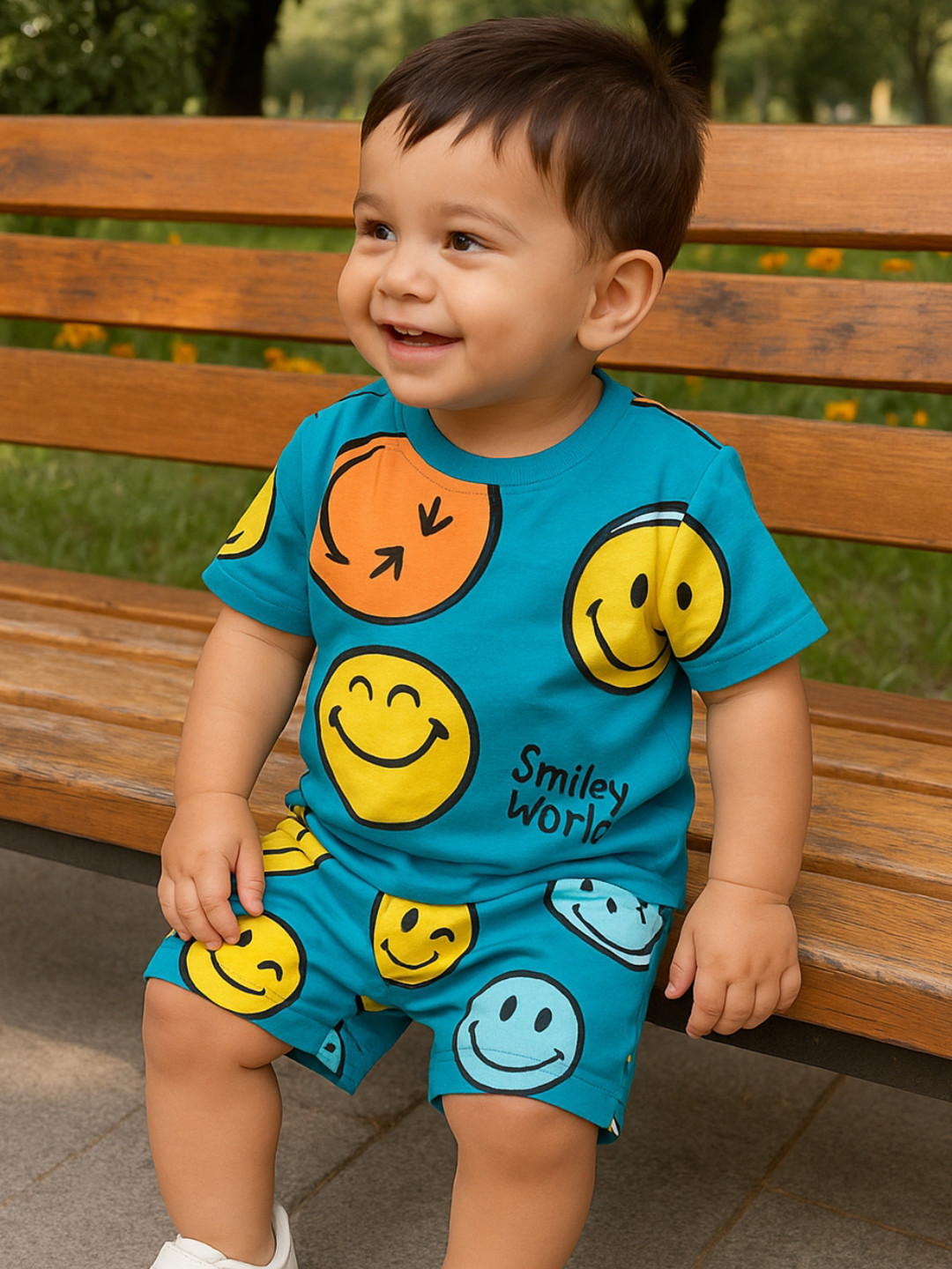 Nap Chief Infants Unisex Smiley World Printed Pure Cotton T-shirt With Shorts