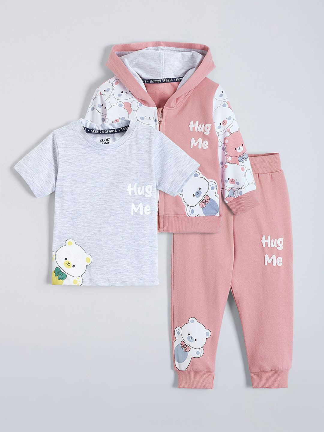 Hopscotch Boys 3 Pcs Teddy Buddy Cotton Jogger Set Clothing Set