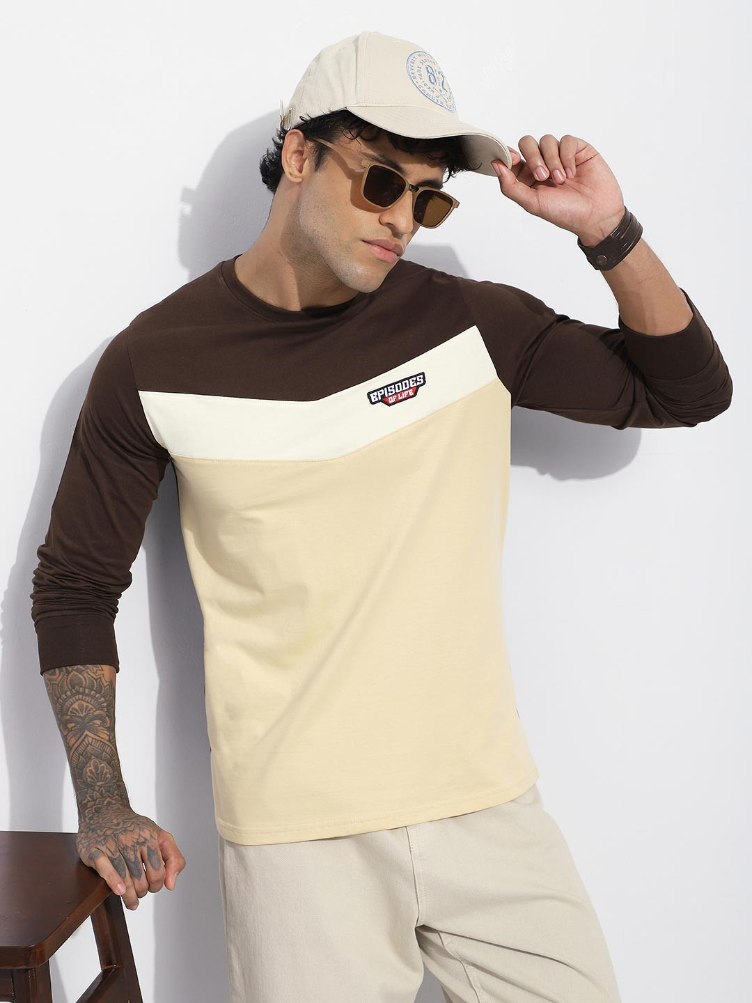 DILLINGER Men Regular Fit Long Sleeve Embroidery Badge Cut & Sew Tshirt