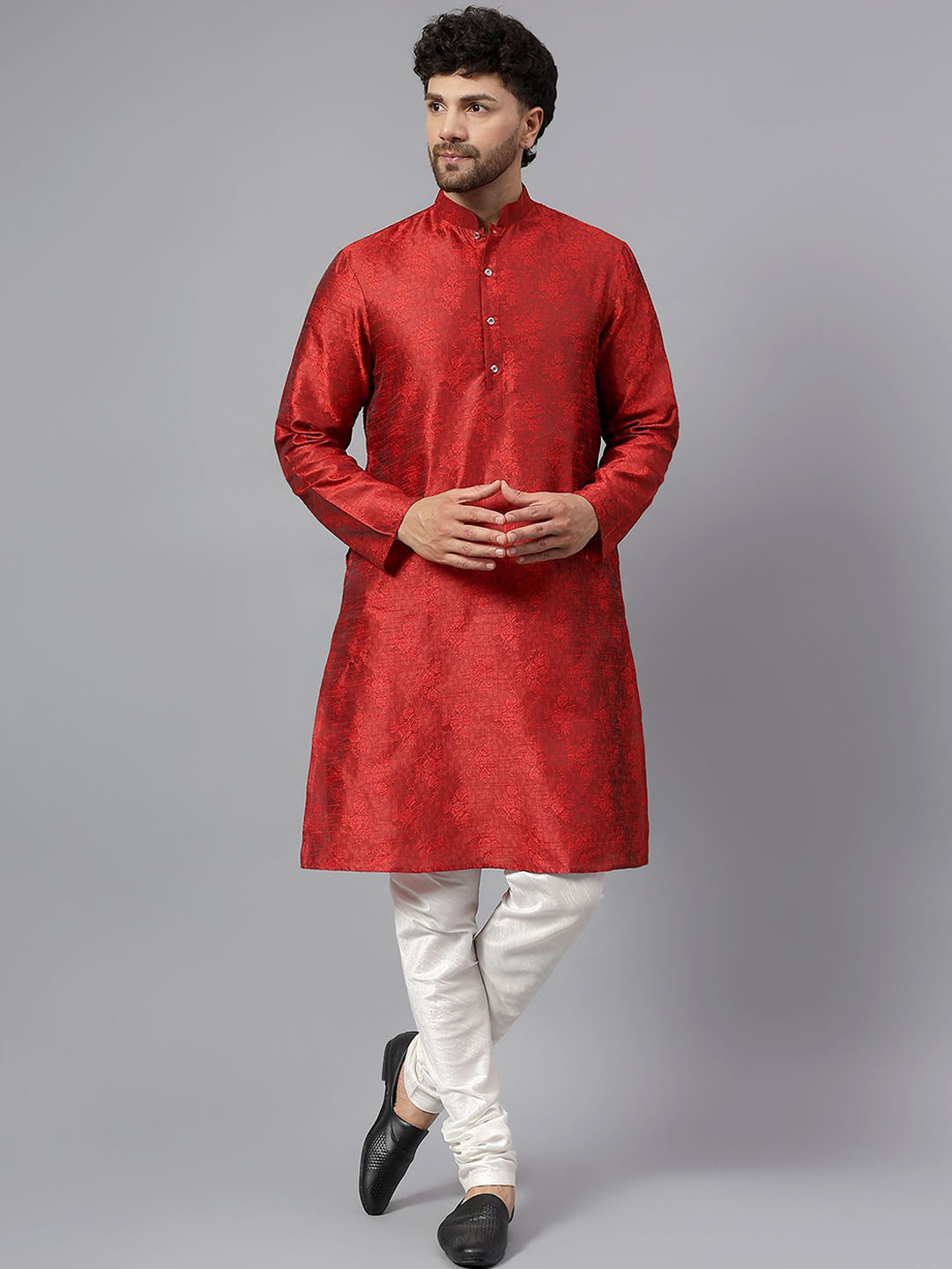 Latest Chikan Garments Men Textured Kurta with Churidar