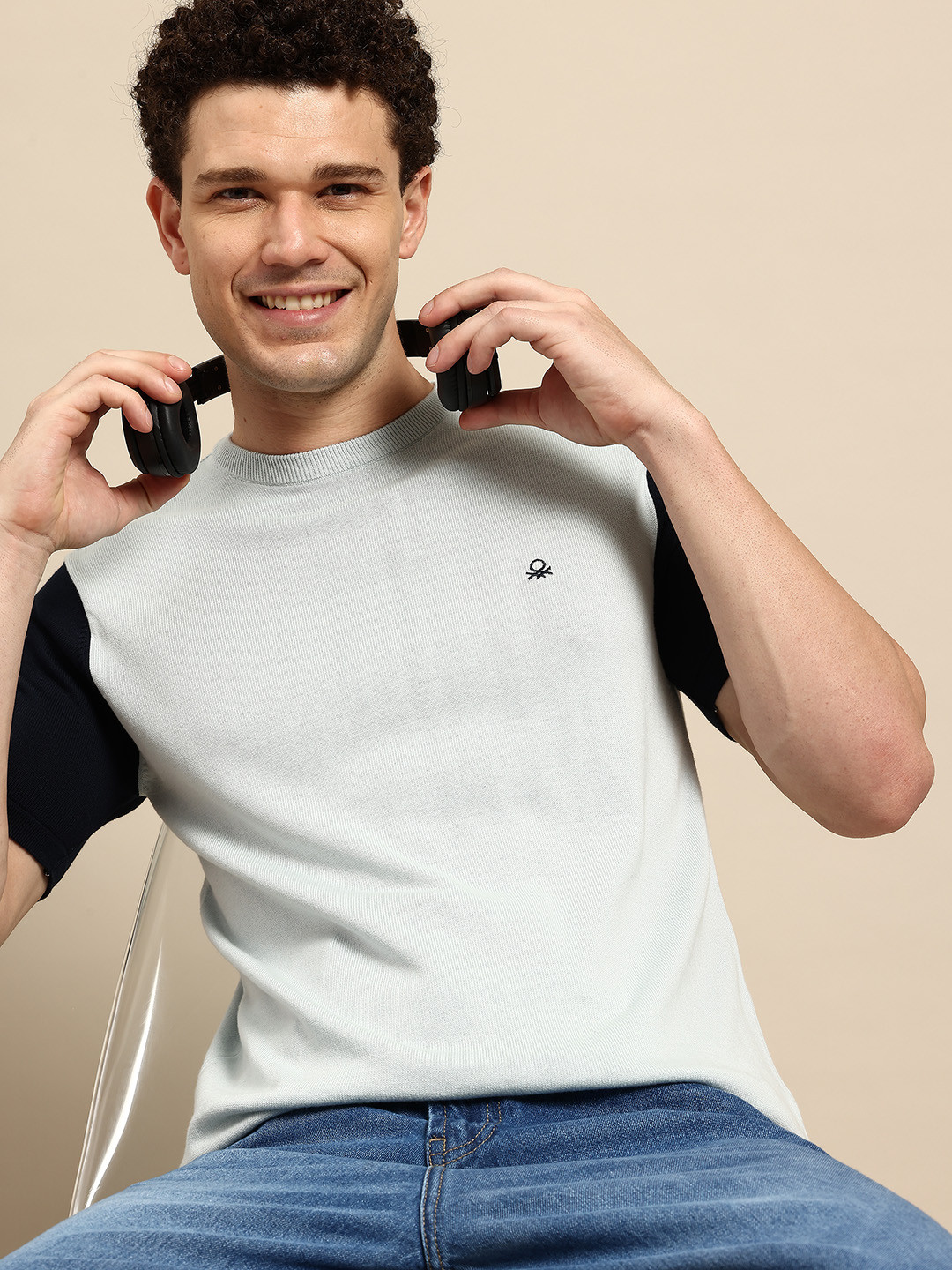 United Colors of Benetton Contrast Sleeves Pure Cotton Pullover