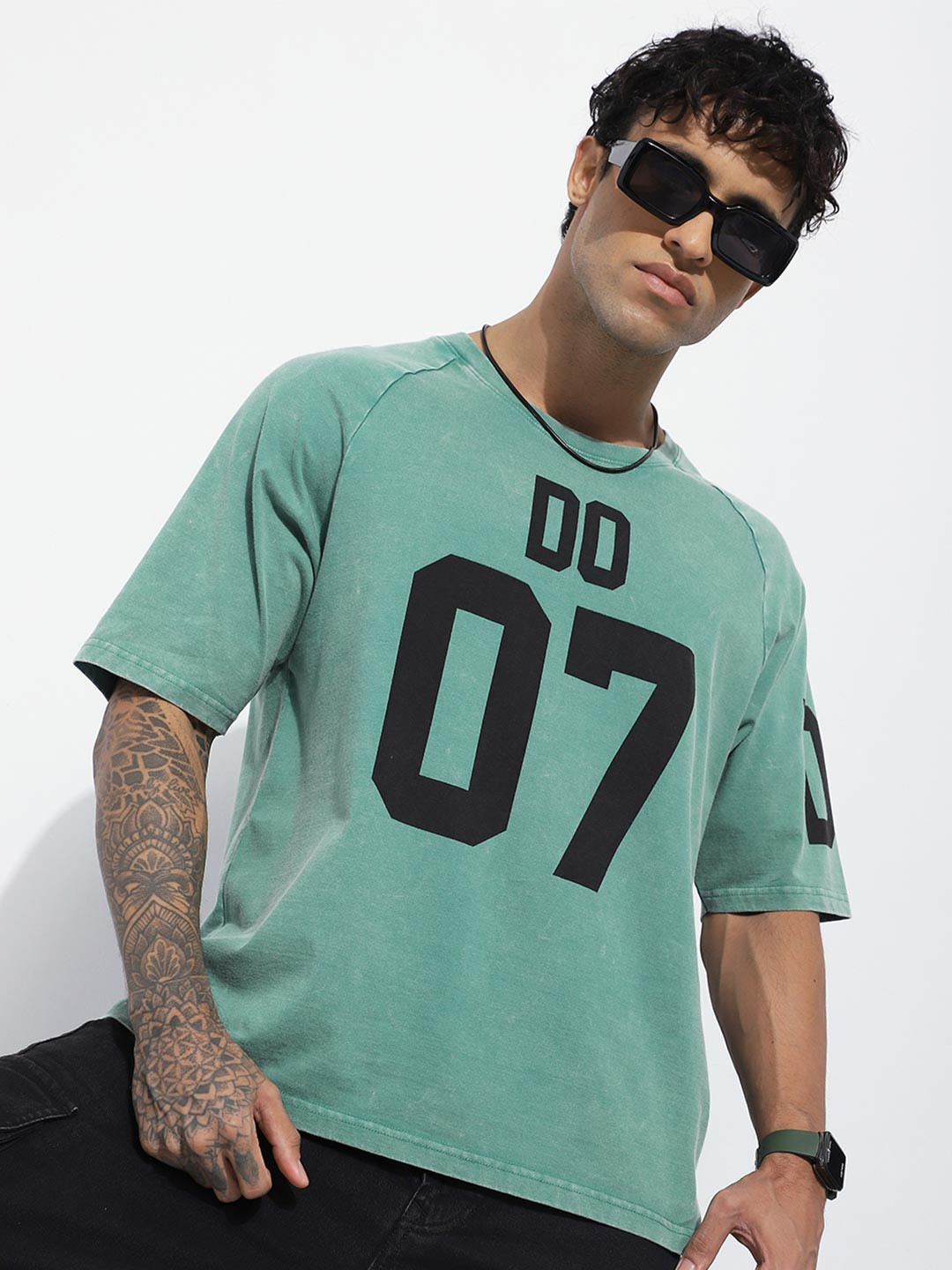 Difference of Opinion Men Oversized Acid Washed Raglan Sleeve Printed Tshirt