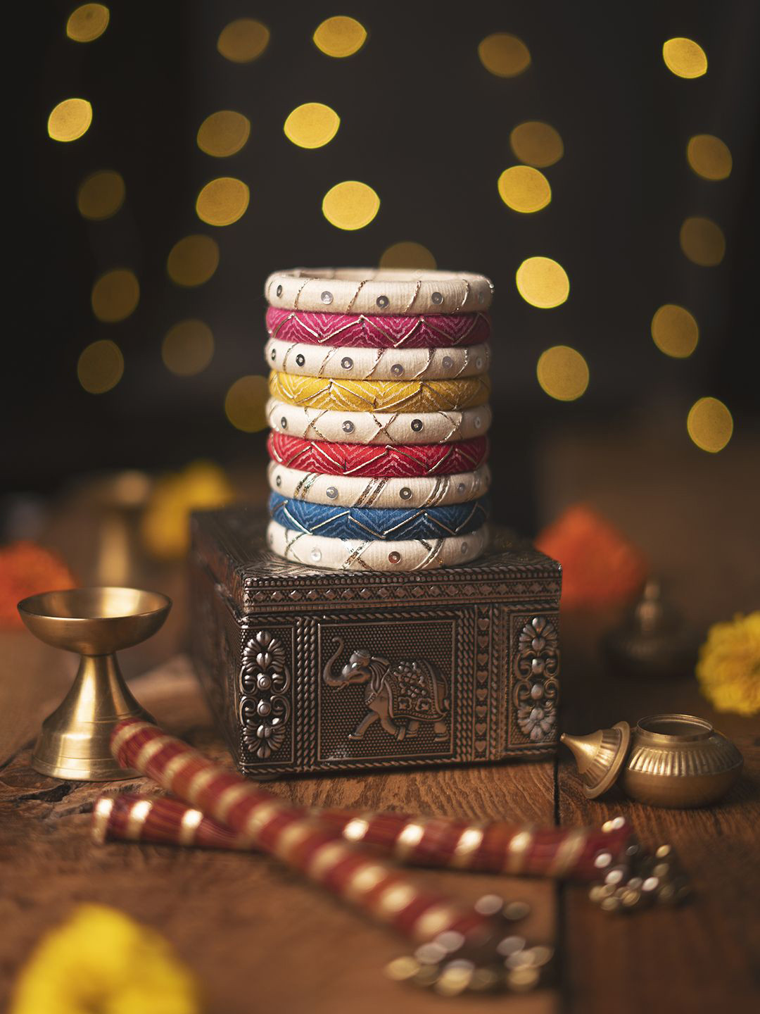 Taasha Craft Set Of 9 Thread Work & Sequence Bangles
