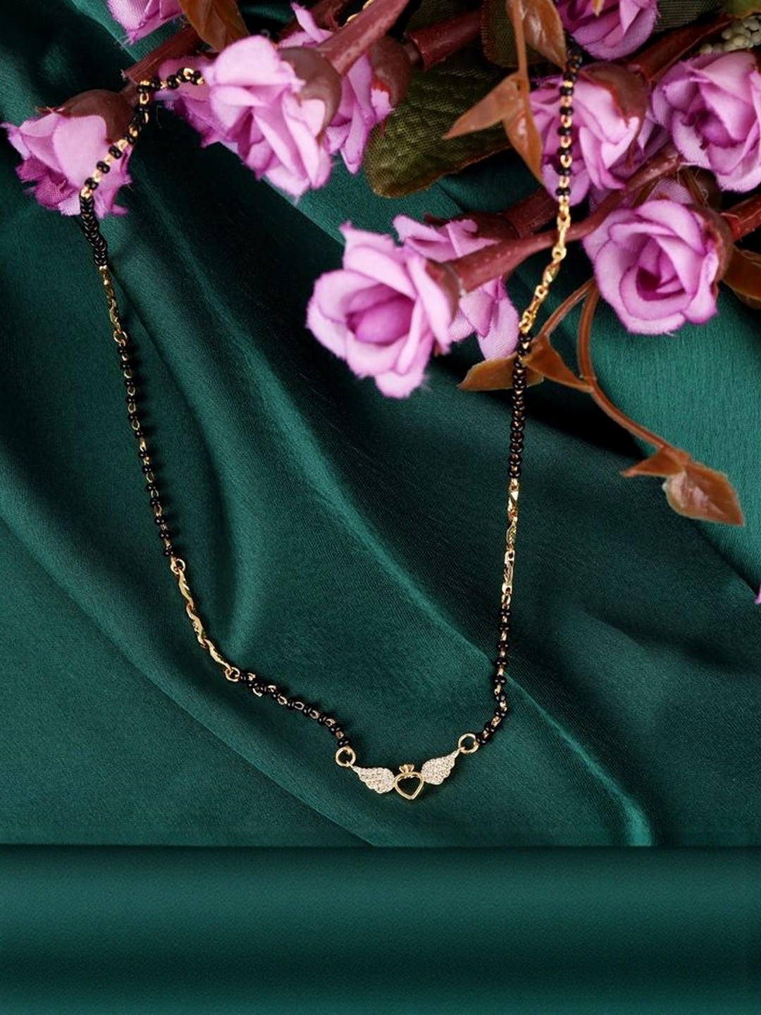 SALONI FASHION JEWELLERY Gold Plated Black Beaded Adjustable Chain Mangalsutra