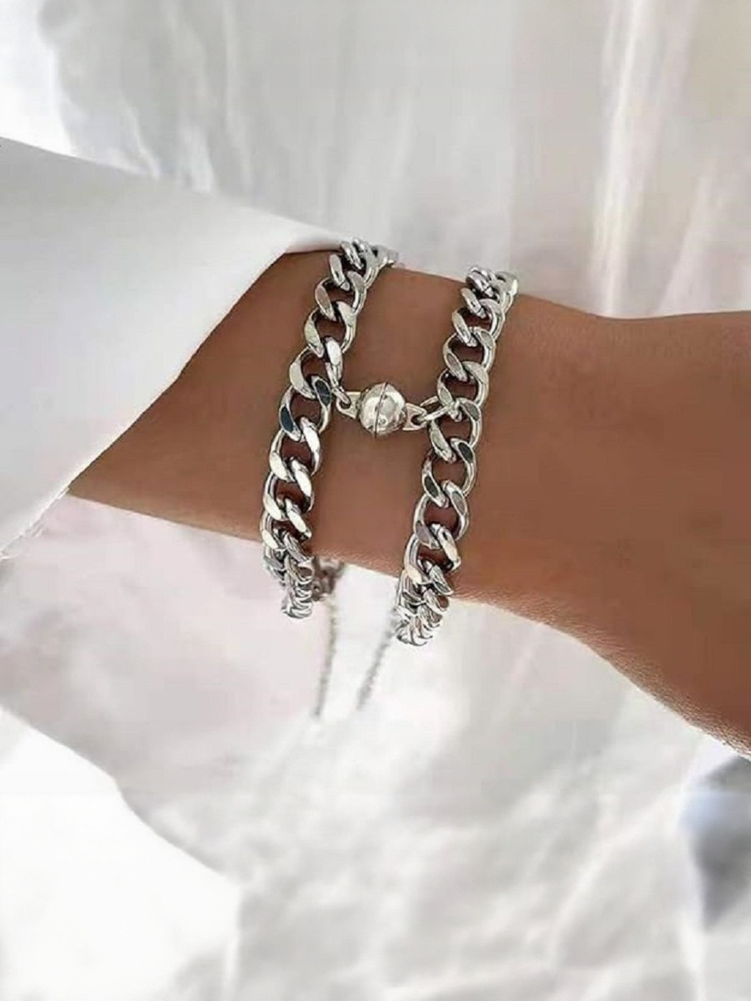 TheVineGirl Adult 2 Piece Silver-Plated Magnet Charm Bracelet