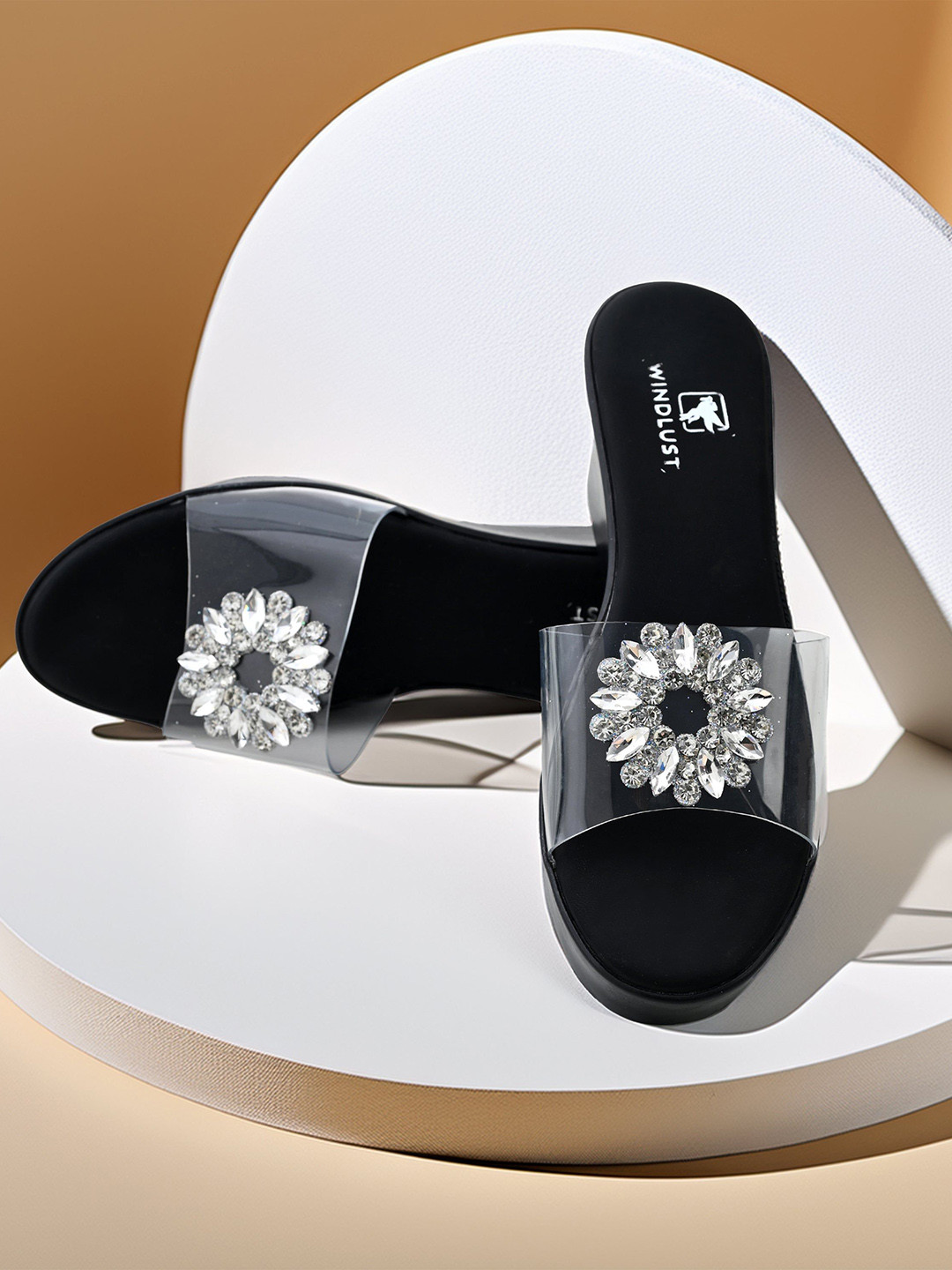 WINDLUST Swarovski Women Embellished Party Wedge Sandals