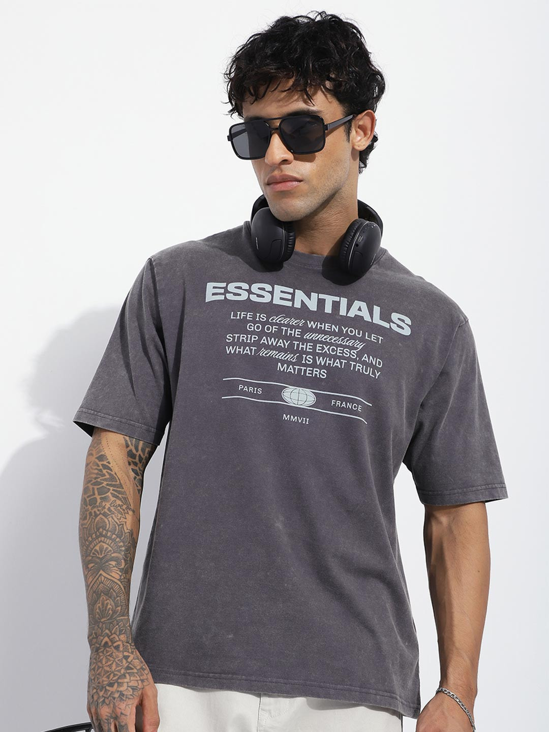 DILLINGER Men Acid Washed Oversized Printed Tshirt