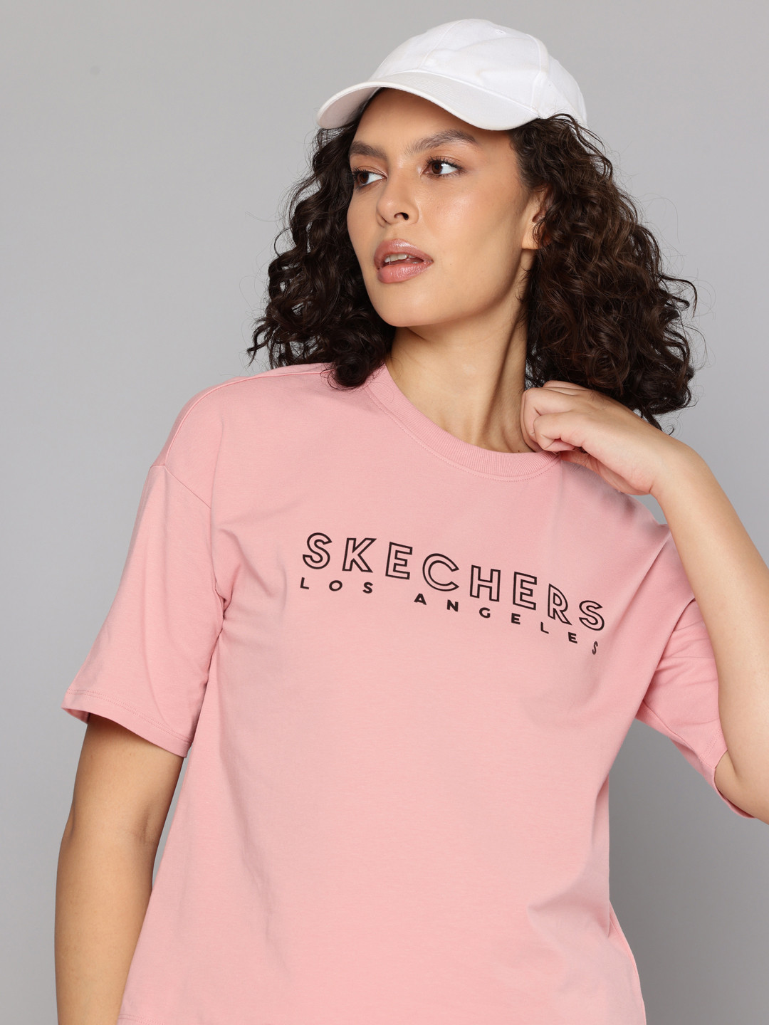 Skechers GEL Brand Logo Printed Drop-Shoulder Sleeves Oversized T-shirt