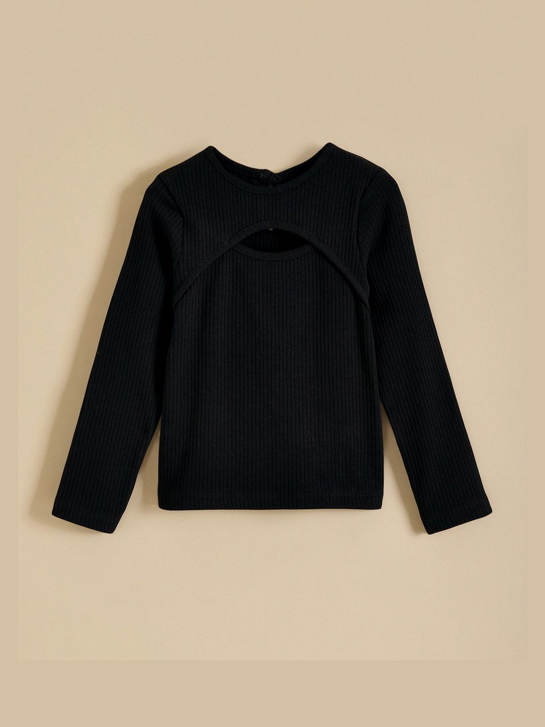 Hopscotch Girls Ribbed Cut-Out T-shirt