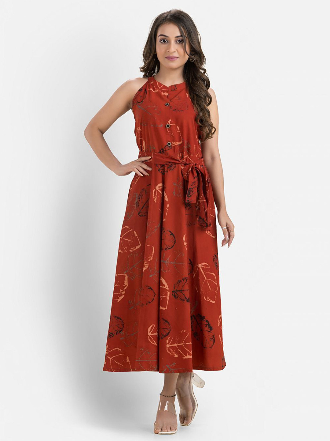 Crazy Needle Women Halter Neck Cotton Fit & Flare Dress