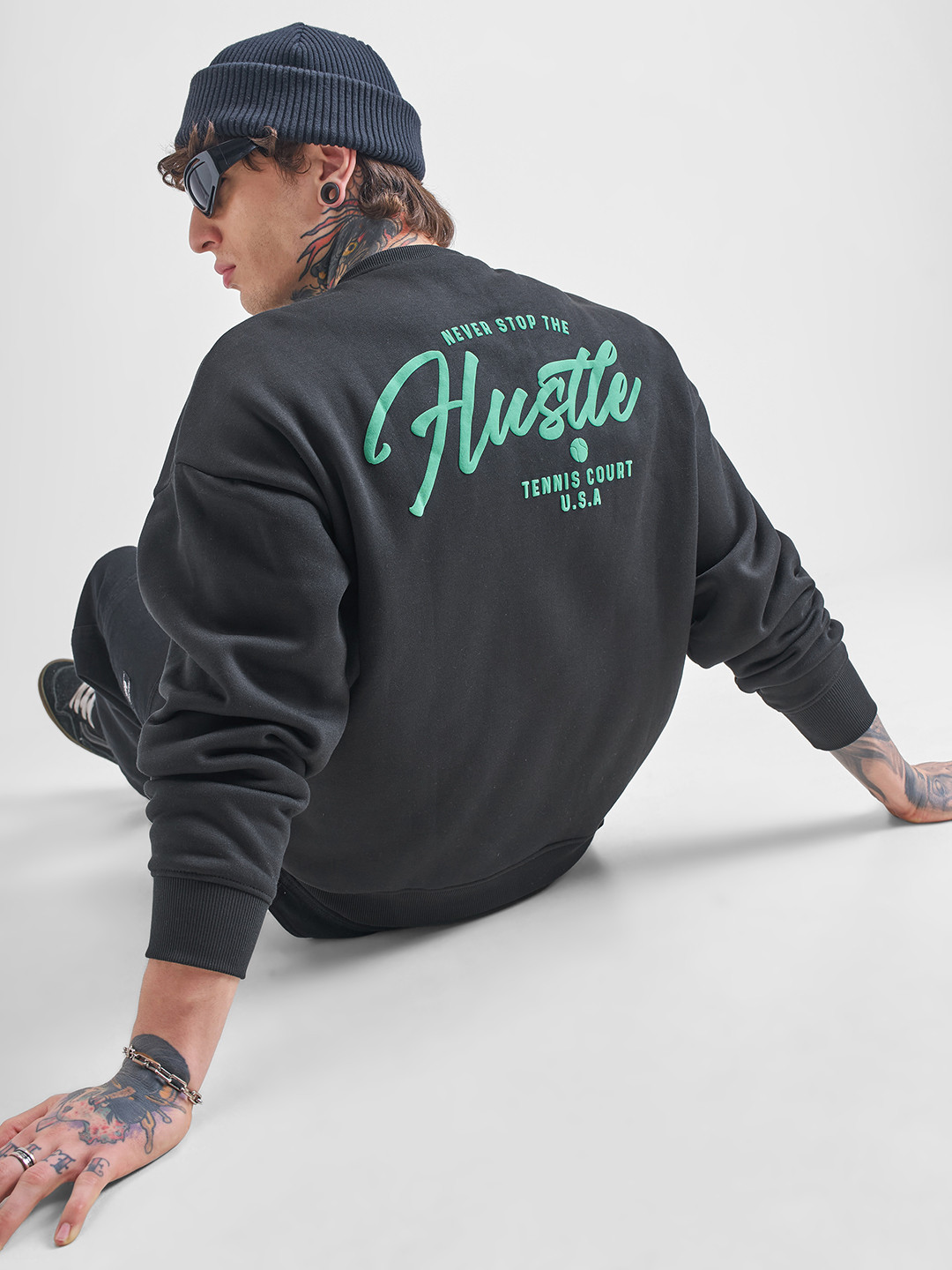 HIGHLANDER Typography Printed Drop Shoulder Over Sized Pullover Sweatshirt