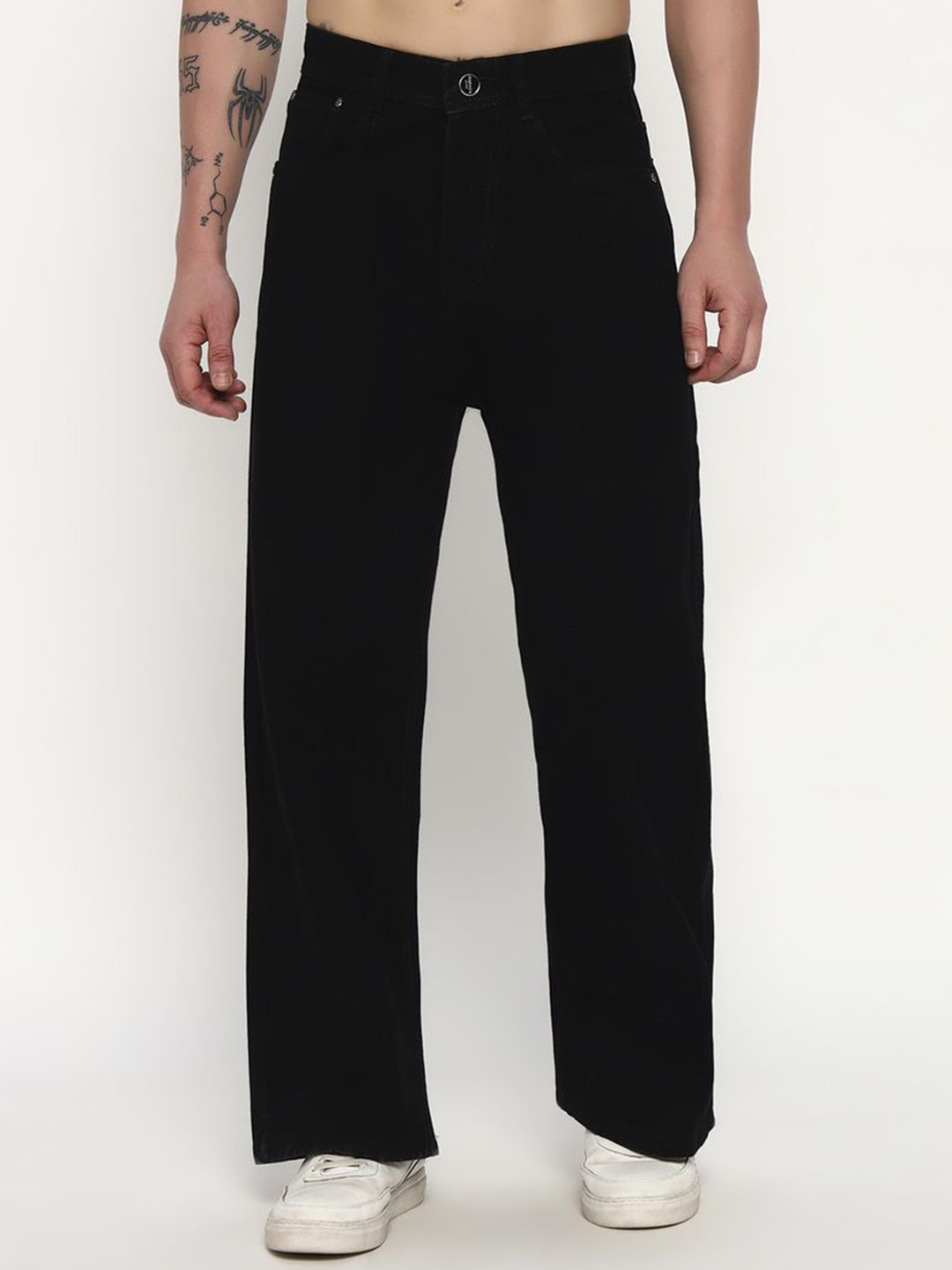 FOCUSG Men Wide Leg Dark Mid-Rise Jeans