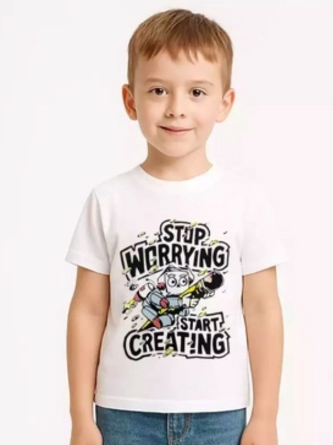 Little Men Boys Typography Printed Round Neck Cotton T-shirt