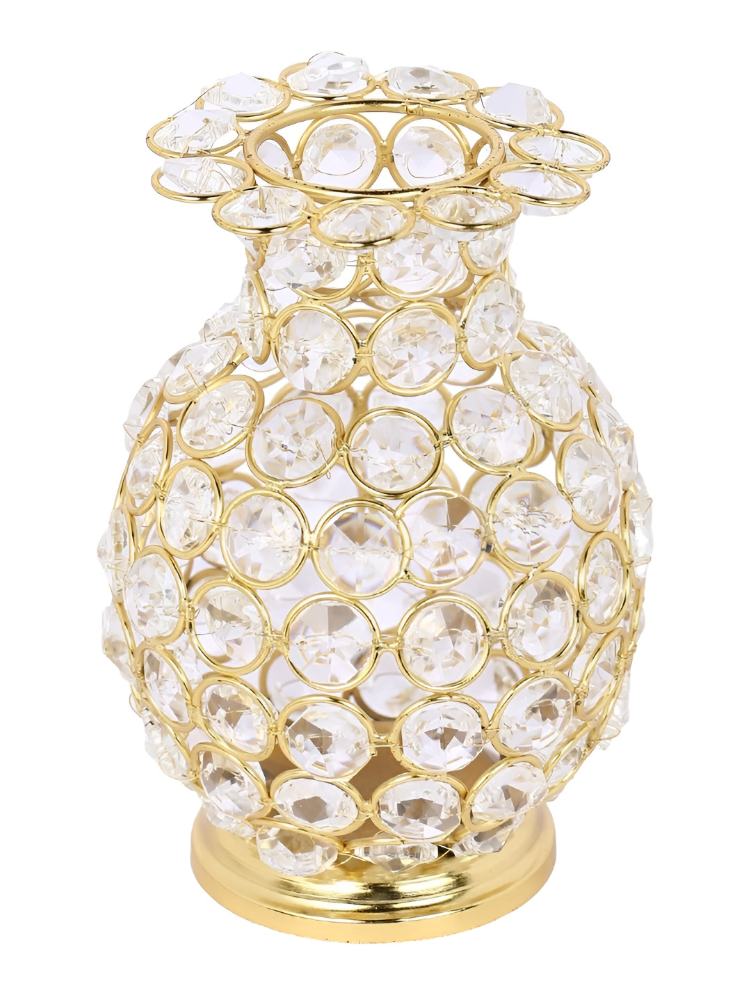 CraftVatika Yellow & White Textured Crystal Studded Flower Vase