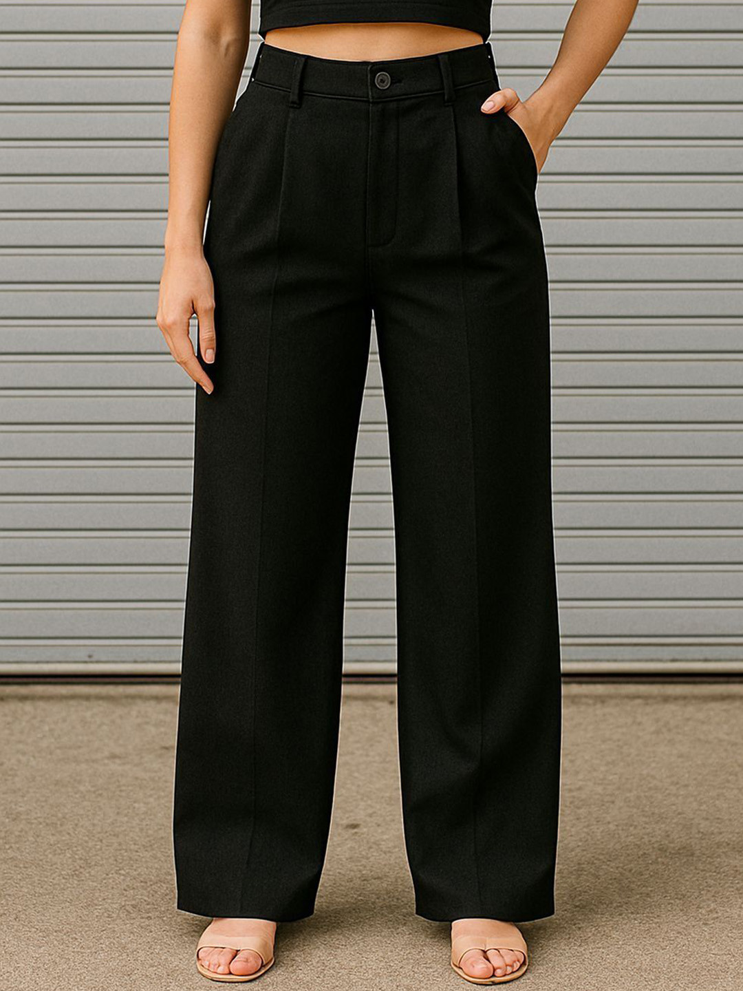 Next One Women Smart Straight Fit High-Rise Pleated Tailored Fit Trousers