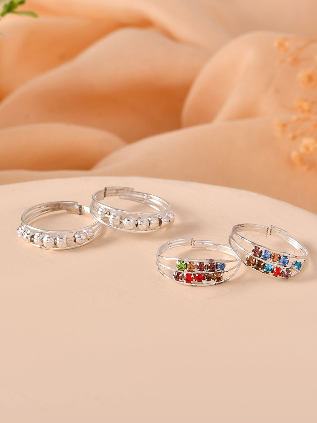 Silvermerc Designs Set Of 2 Silver-Plated Artificial Stones Toe Rings Set