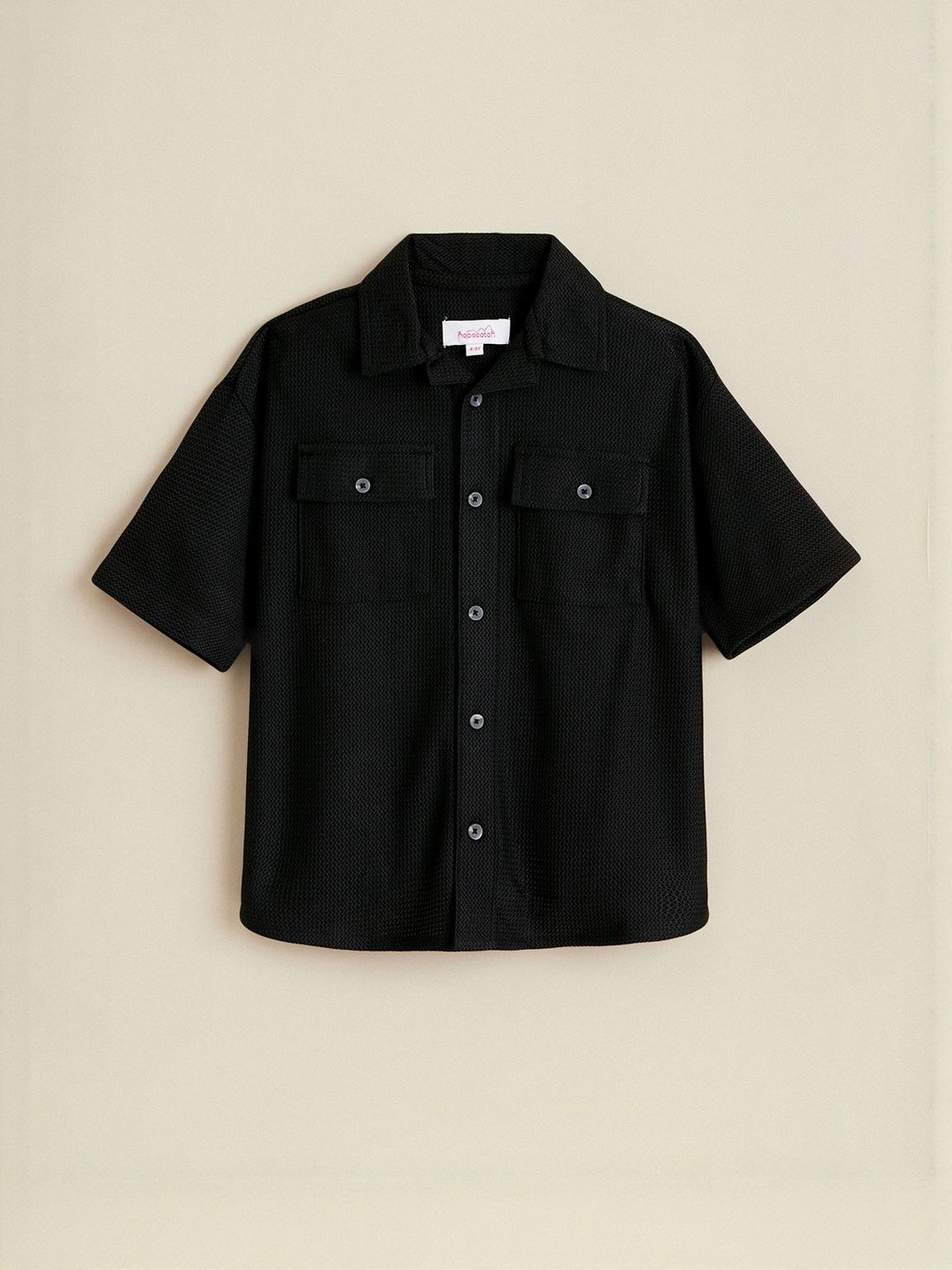 Hopscotch Boys Black Button Up Textured Casual Shirt