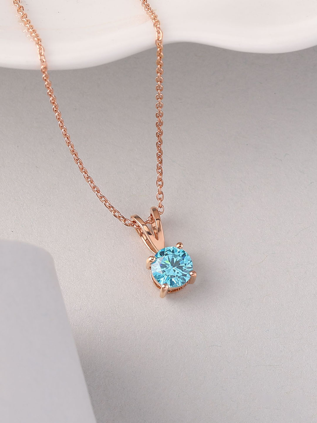 Ornate Jewels 925 Sterling Silver 18K Rose Gold-Plated Topaz Studded Pendant With Chain
