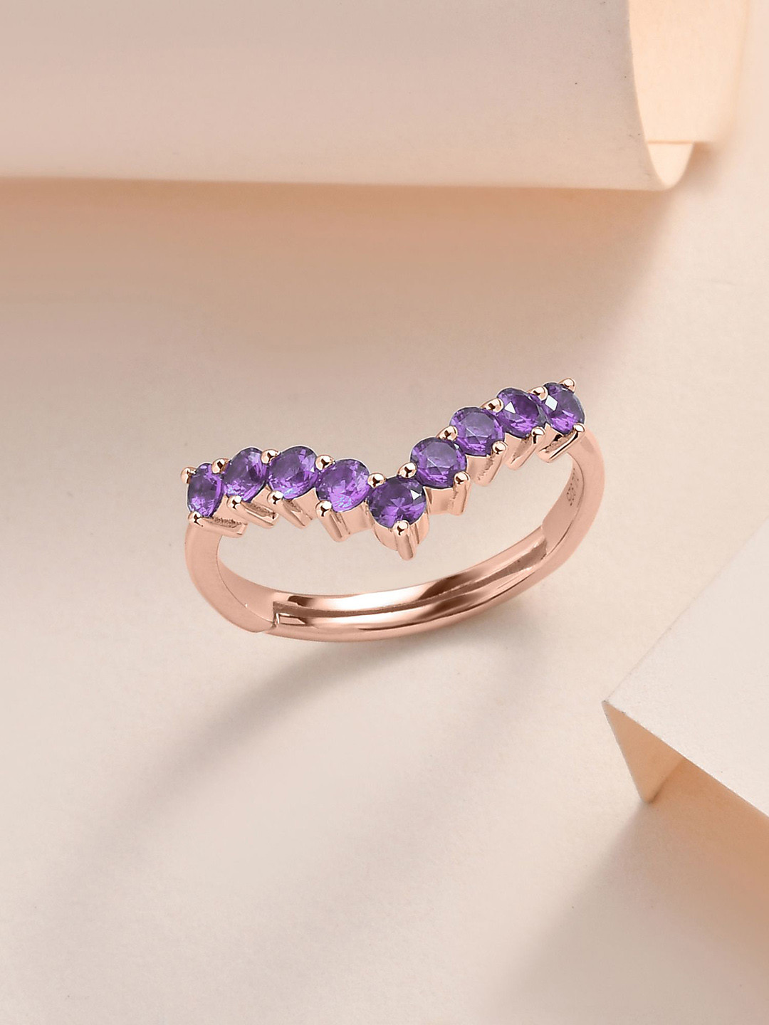 Ornate Jewels 925 Sterling Silver 18K Rose Gold Plated Amethyst Studded Ring