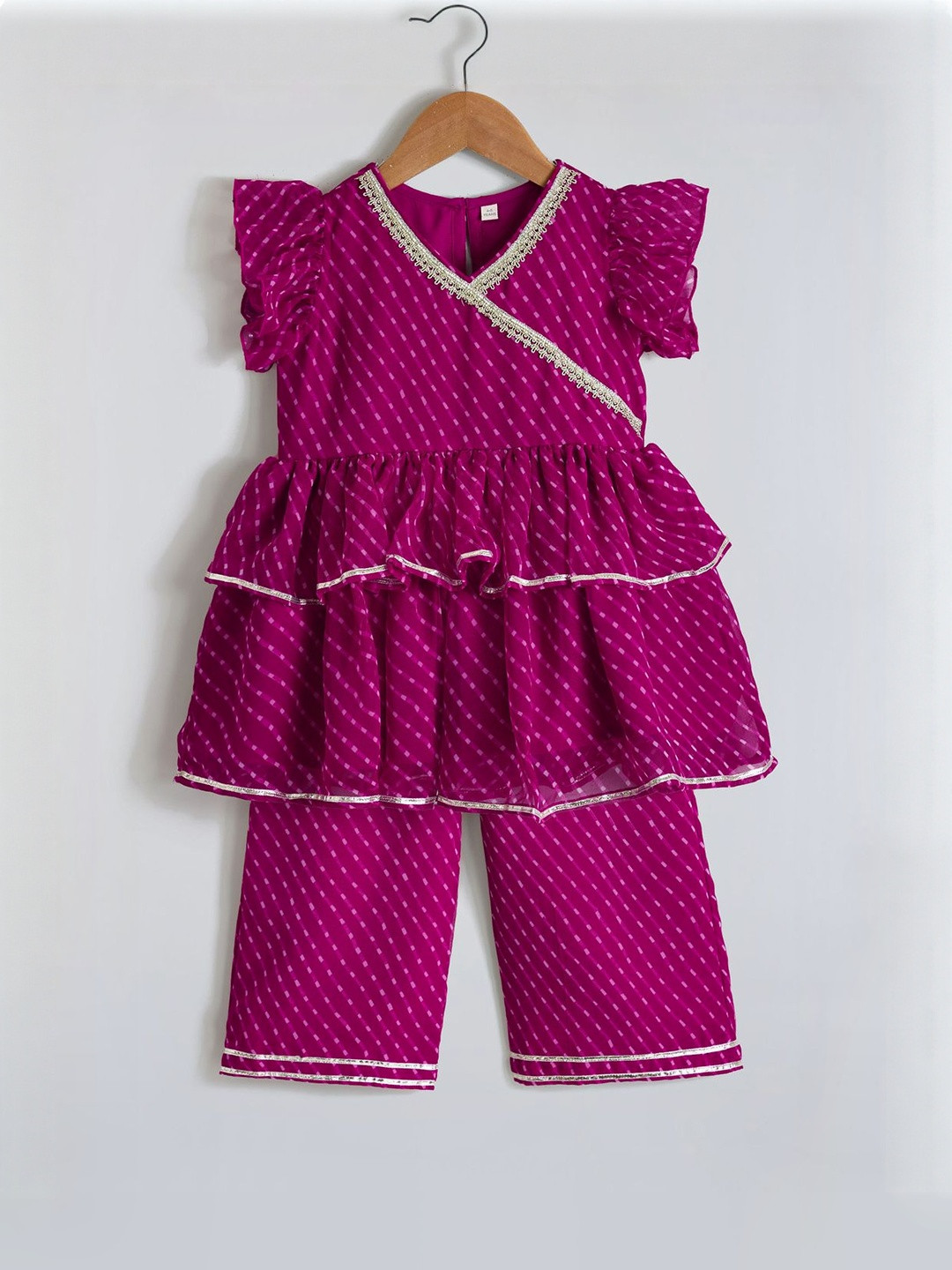 Hopscotch 2Pc Geometric Tiered Lacework Kurta Set