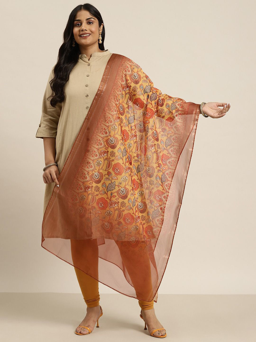 Varanga Floral Printed Zari Dupatta