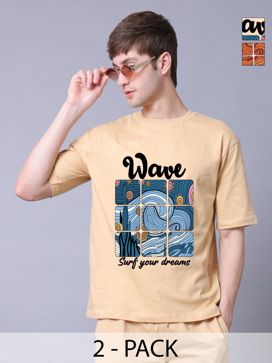 Lazy Lush Unisex Pack Of 2 Wave And Ember Graphic Printed Cotton T-shirts