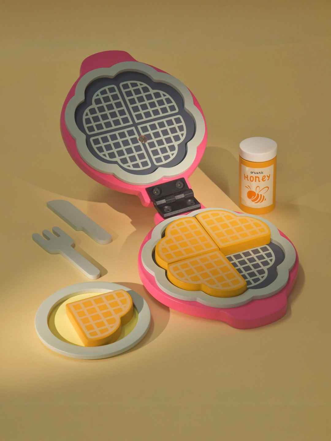 Playbox BPA Free Wooden Sweet Treat Waffle Maker Pretend Play Cooking Toy Set