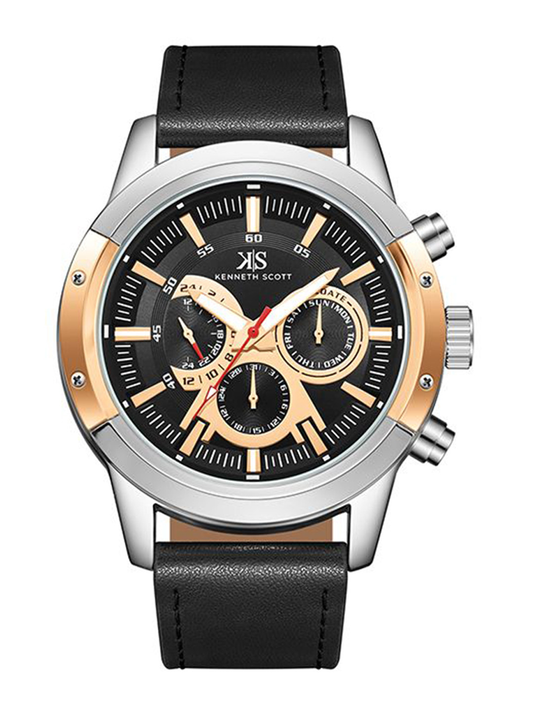 KENNETH SCOTT Men Leather Straps Analogue Watch K24121-SLBBK