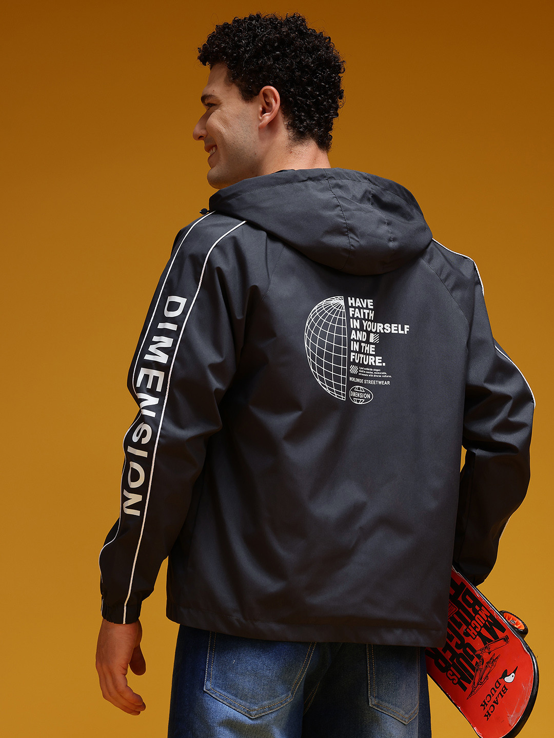 HERE&NOW Typography Printed Hooded Tailored Jacket