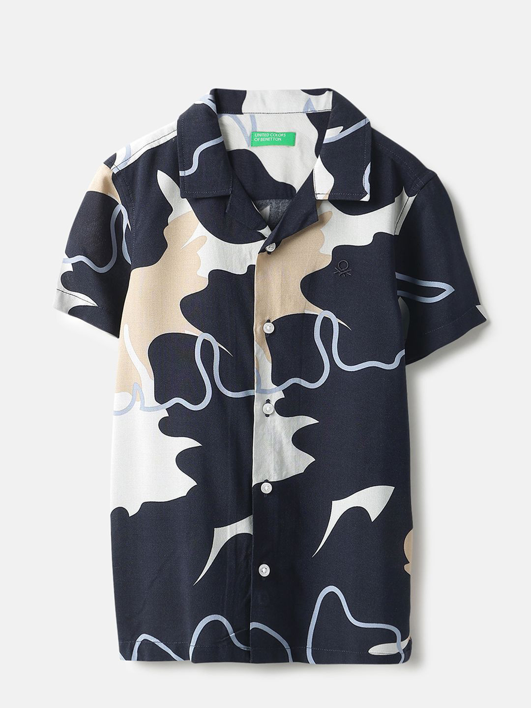United Colors of Benetton Boys Comfort Fit Abstract Printed Cuban Collar Casual Shirt