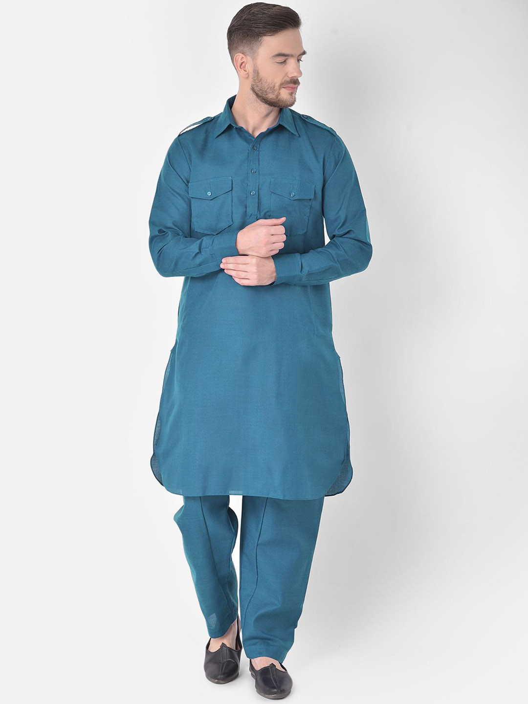 SG LEMAN Men Shirt Collar Pathani Kurta with Salwar