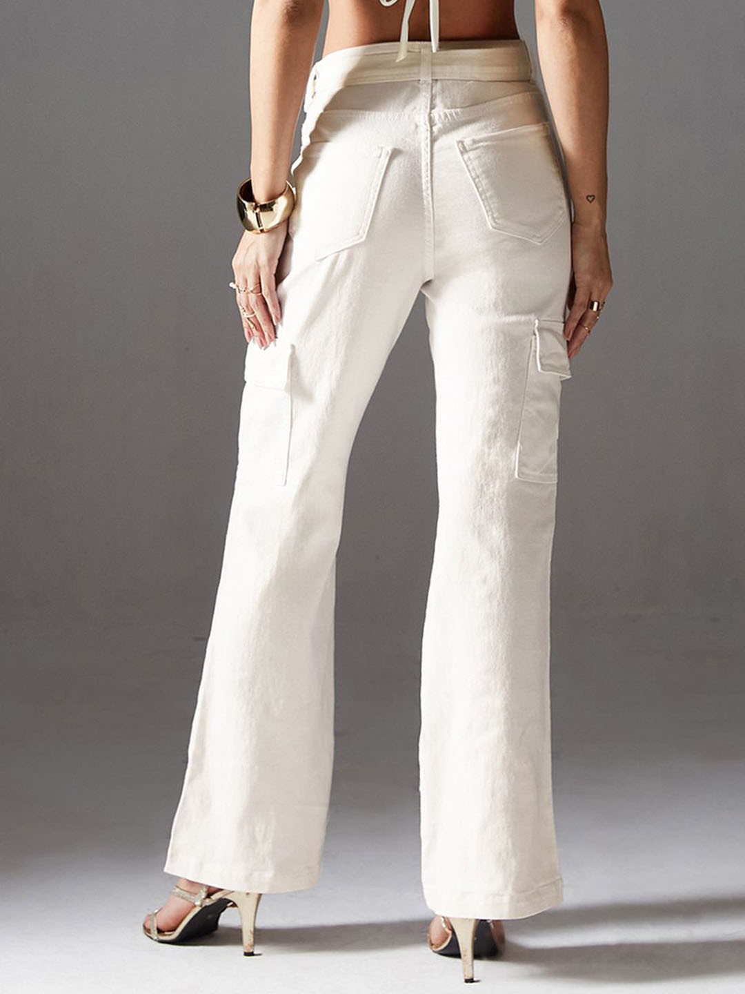 Miss Chase Blue Star Women Wide Leg High-Rise Light Fade Stretchable Cargo Styles Jeans