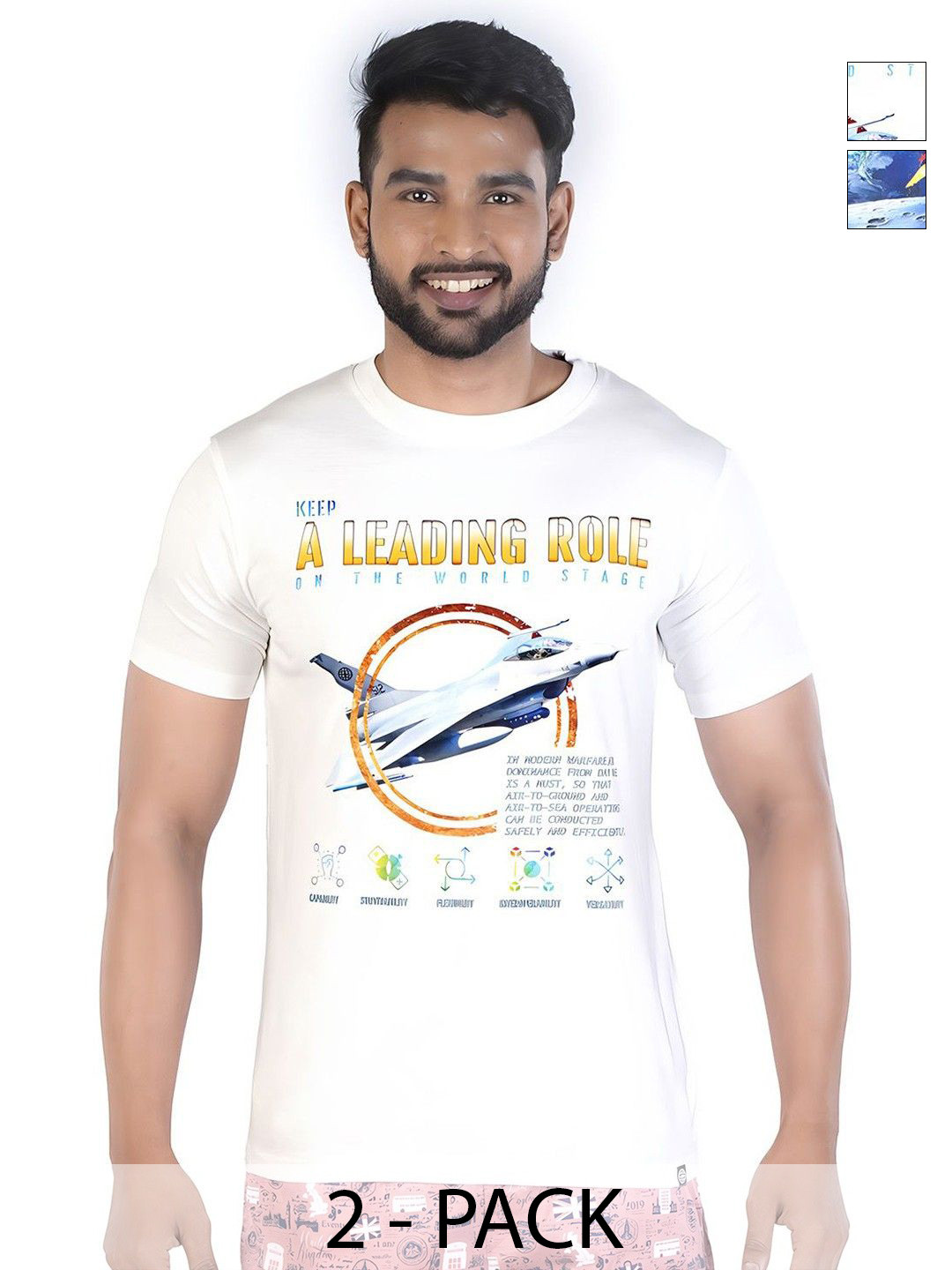 COLORS by Rupa Frontline Men Pack of 2 Moisture Wicking Graphic Printed Cotton T-shirts