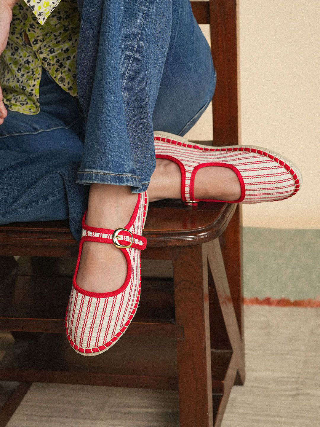Theater Striped Mary Jane Canvas Flats