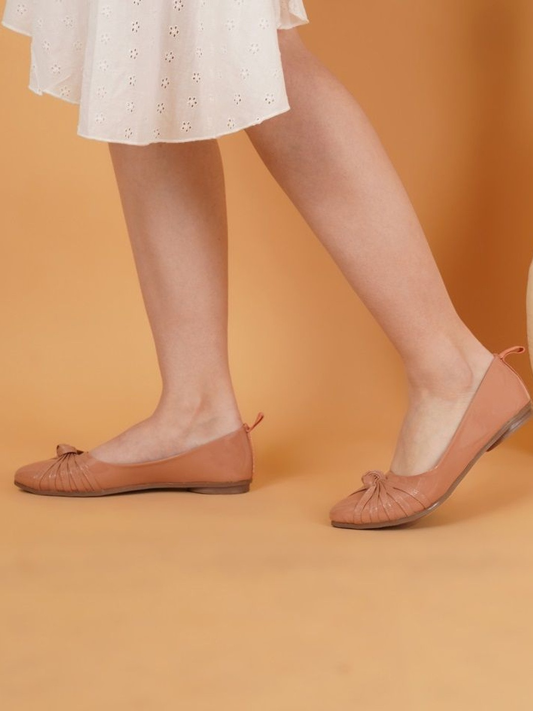 STELWAY Women Knotted Peach Ballet Flats with Pointed Toe