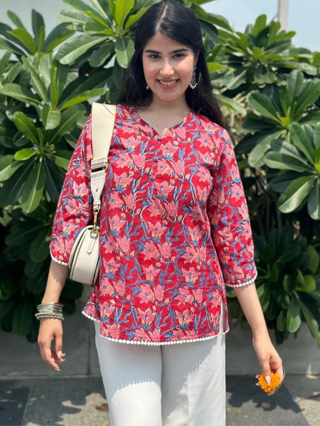 KALINI Women Floral Print Pure Cotton Short Kurta