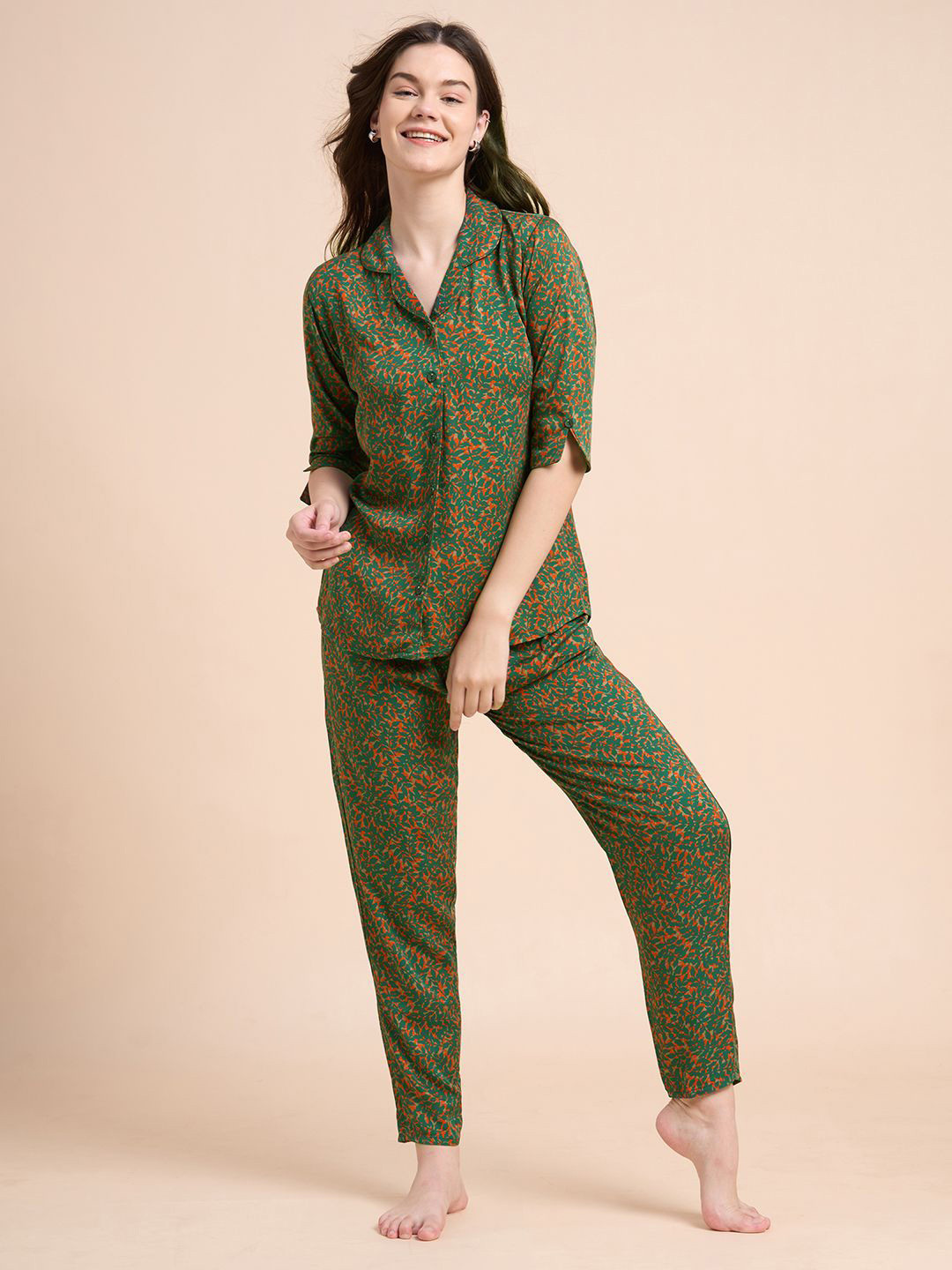 Juliana Dream Leaf Printed Night suit