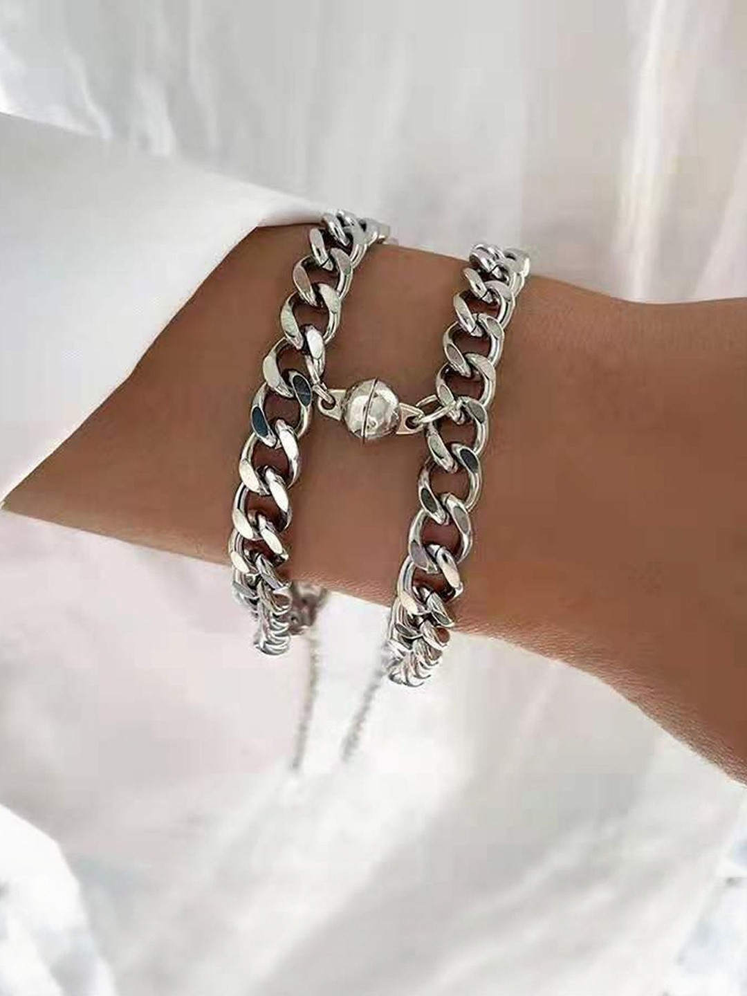 TheVineGirl Women Set Of 2 Mutual Attraction Matching Ball Shape Magnet Bracelet