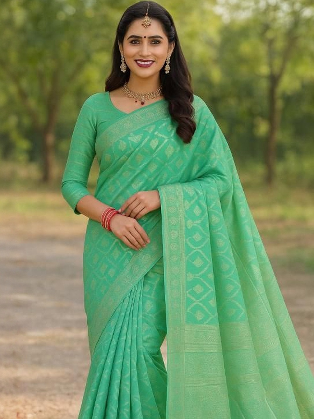 Moda Rapido Fluorescent Green Pure Cotton Woven Design Sarees