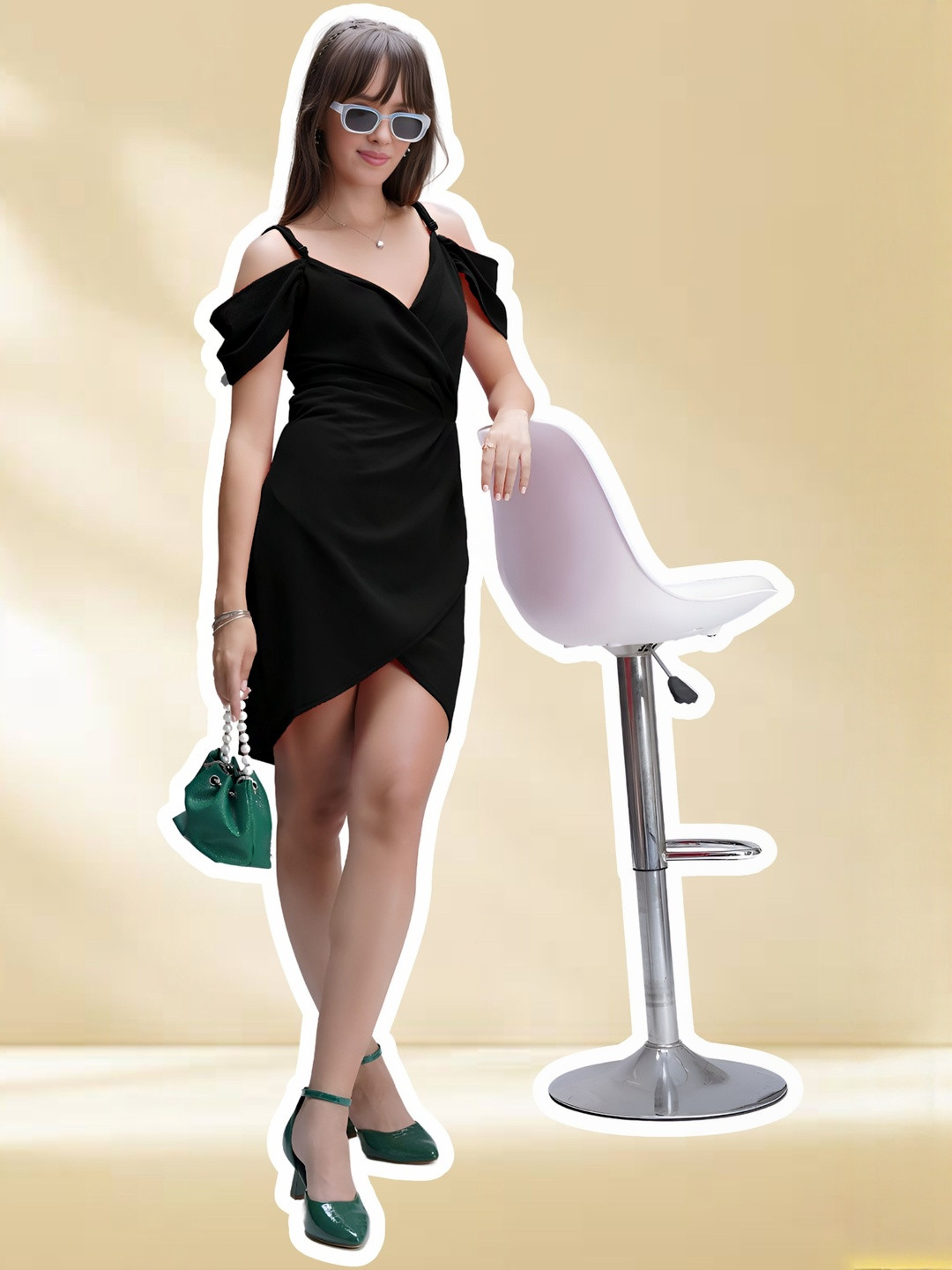 HEMANG FASHION Black Cold-Shoulder Dress